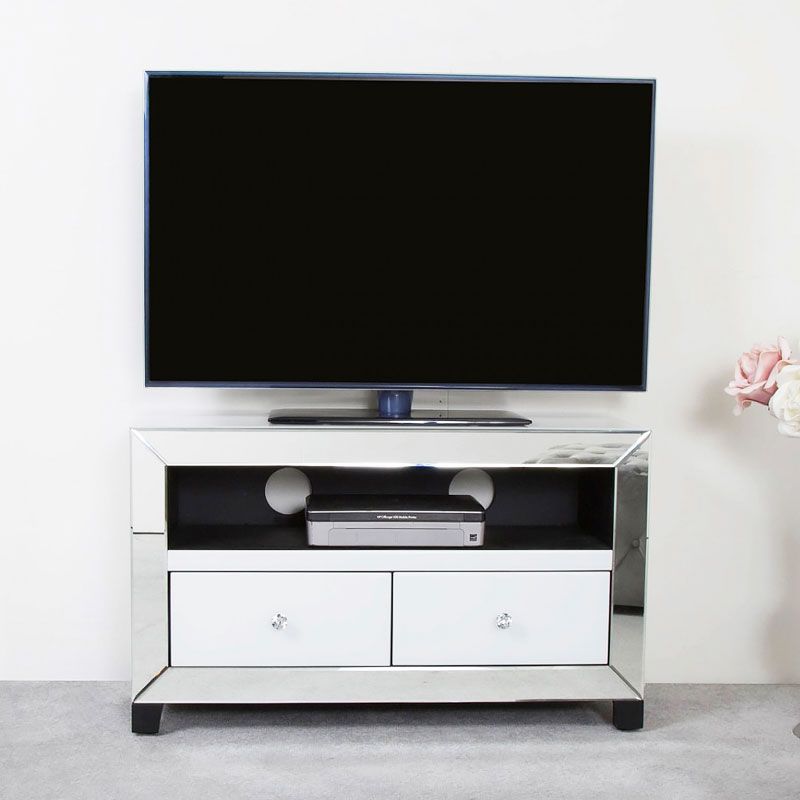 Arctic White Mirrored Glass Tv Stand Entertainment Unit Pertaining To Mirrored Tv Unit (View 3 of 15)