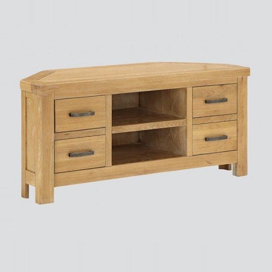 Areli Wooden Corner Tv Stand In Washed Oak Finish Intended For 60&quot; Corner Tv Stands Washed Oak (View 3 of 15)