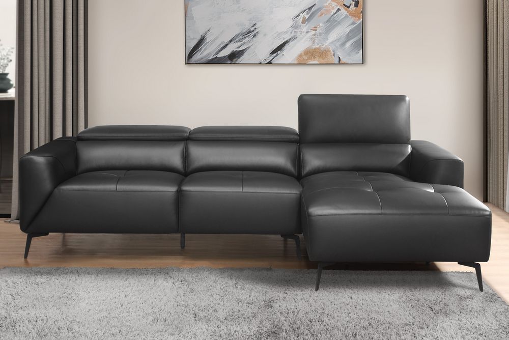 Argonne 2 Pc Black Top Grain Leather Raf Sectional Sofa Intended For [%matilda 100% Top Grain Leather Chaise Sectional Sofas|matilda 100% Top Grain Leather Chaise Sectional Sofas%] (View 3 of 15)