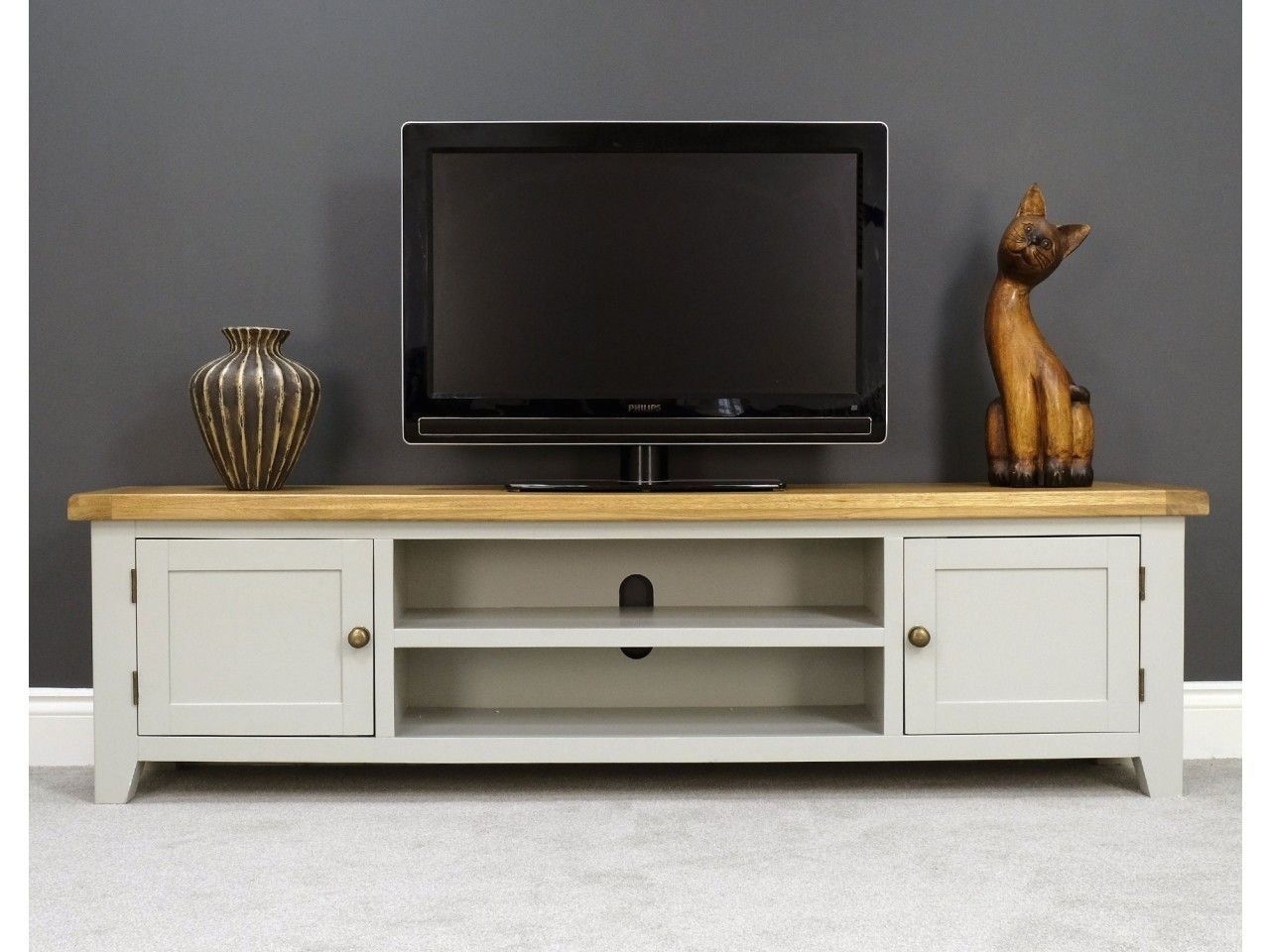Arklow Grey Oak 180cm Extra Large Tv Unit | Tv Stand | Tv In Rustic Grey Tv Stand Media Console Stands For Living Room Bedroom (Photo 3 of 15)