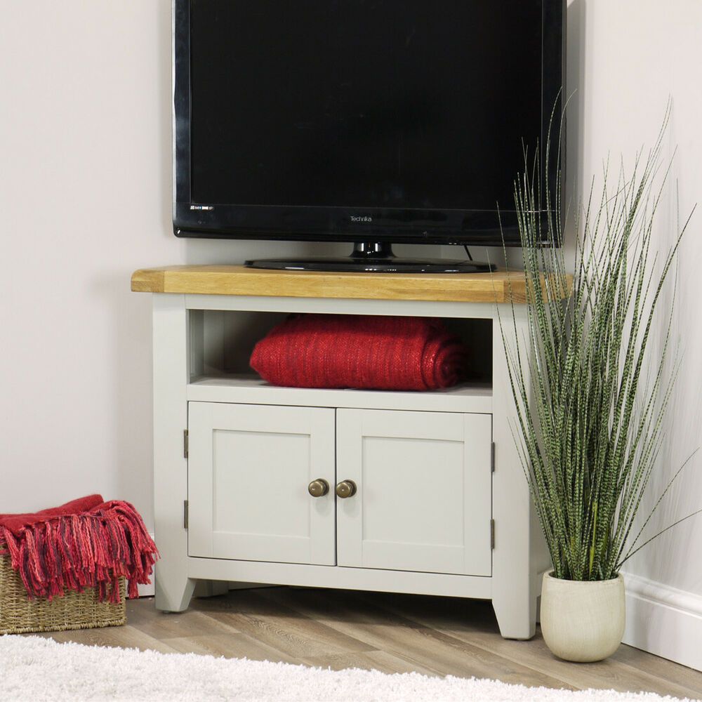 Arklow Painted Oak Corner Tv Stand / 80cm Grey Solid Tv For Grey Corner Tv Stands (Photo 6 of 15)