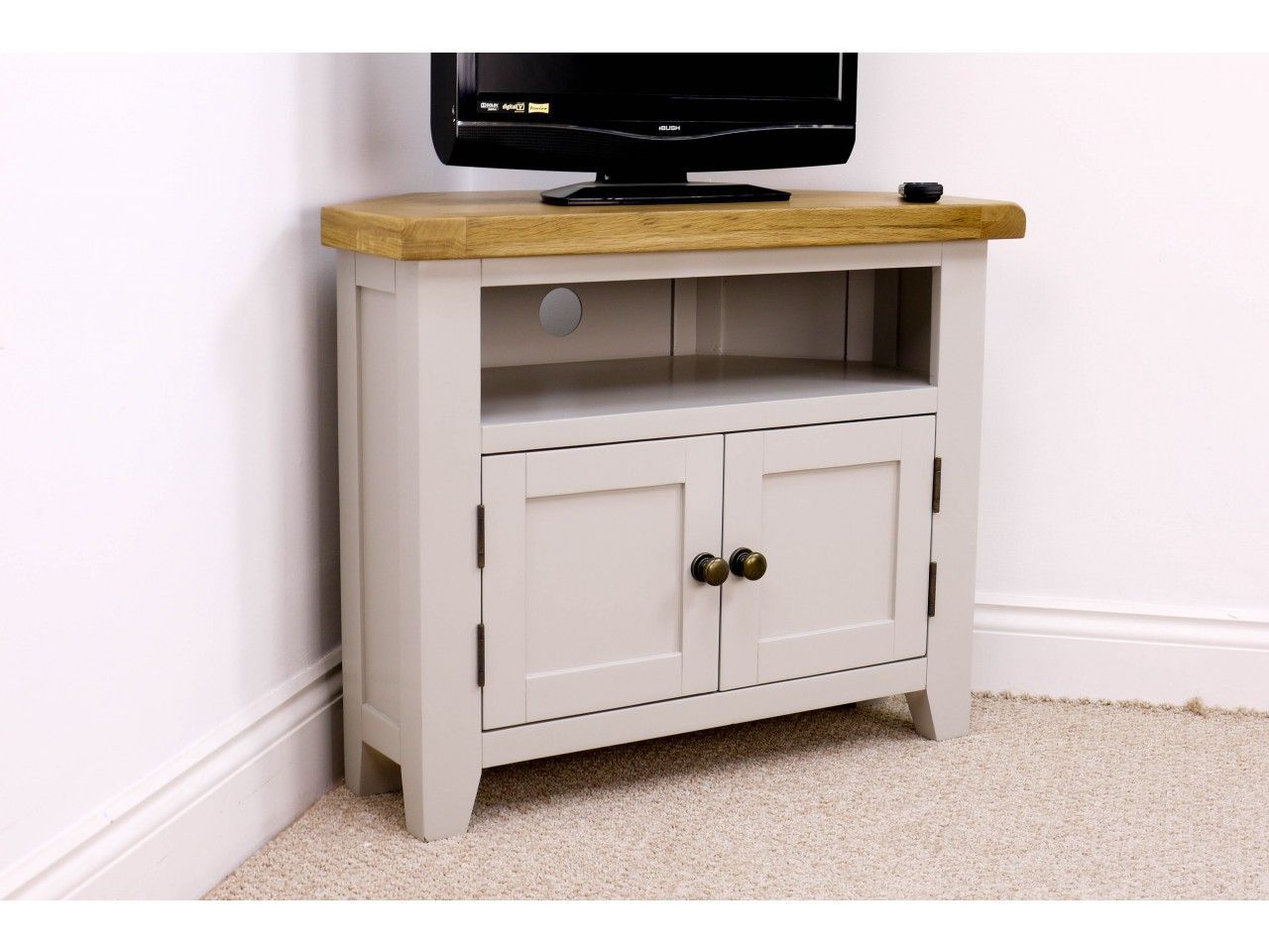 Arklow Painted Oak Corner Tv Unit For Screens Up To 38 Throughout Painted Corner Tv Cabinets (Photo 4 of 15)