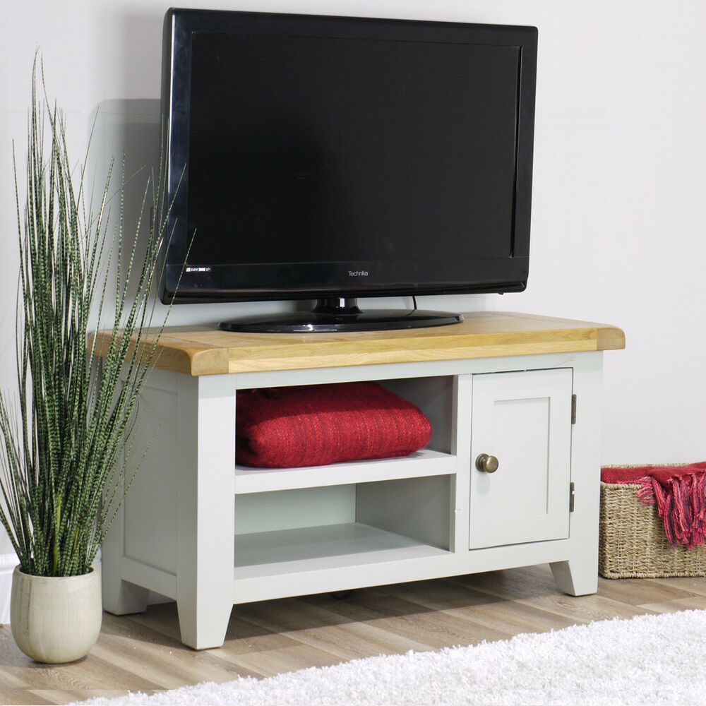Arklow Painted Oak Small Tv Stand / 90cm Grey Solid Tv Throughout Manhattan Compact Tv Unit Stands (View 9 of 15)