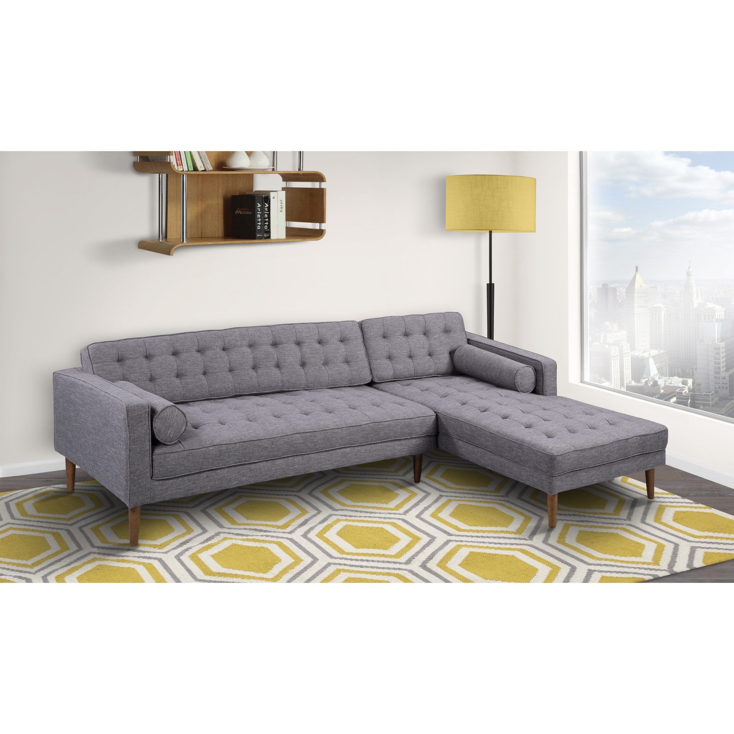 Armen Living Element Tufted Dark Grey Linen Sectional Sofa For Element Right Side Chaise Sectional Sofas In Dark Gray Linen And Walnut Legs (View 7 of 15)