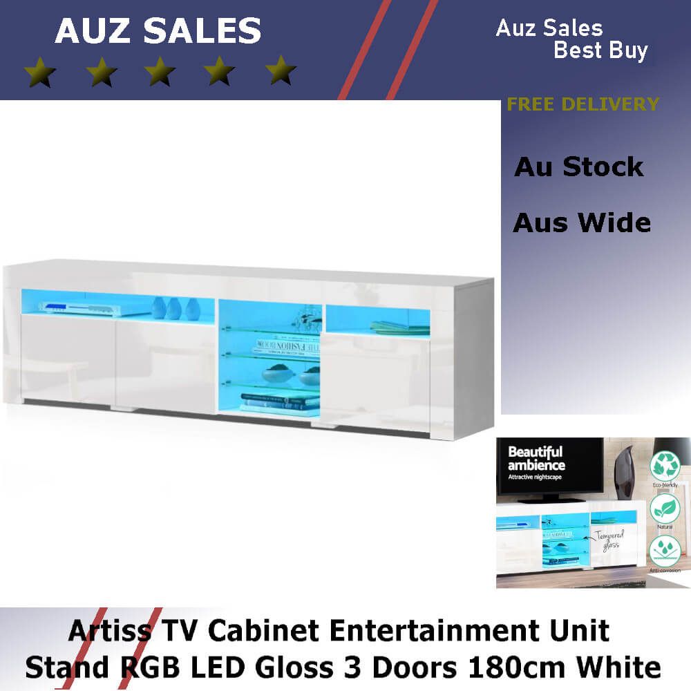 Artiss Tv Cabinet Entertainment Unit Stand Rgb Led Gloss 3 Within 57&#039;&#039; Led Tv Stands With Rgb Led Light And Glass Shelves (View 15 of 15)