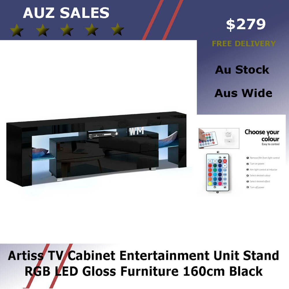 Artiss Tv Cabinet Entertainment Unit Stand Rgb Led Gloss Pertaining To 57&#039;&#039; Led Tv Stands With Rgb Led Light And Glass Shelves (View 12 of 15)