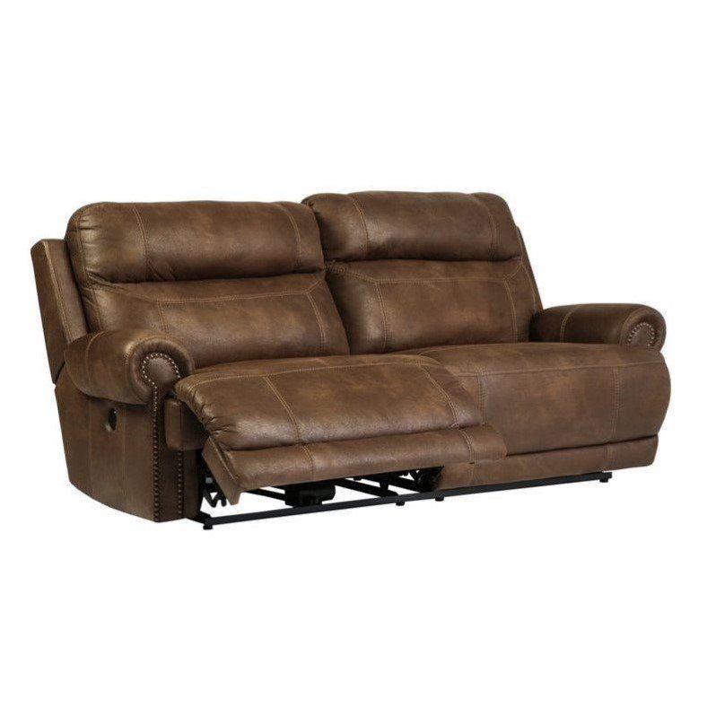 Ashley Austere 2 Seat Faux Leather Power Reclining Sofa In Inside Expedition Brown Power Reclining Sofas (View 15 of 15)