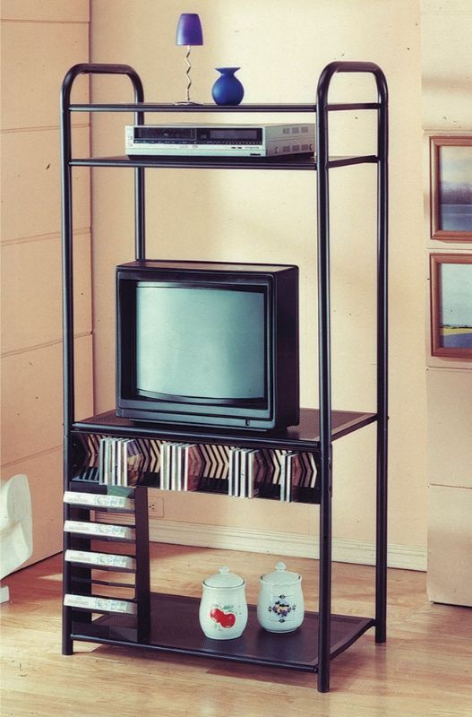 Asia Direct 508a 33" Wide Black Metal Finish Tv Stand Inside Tiva Oak Ladder Tv Stands (Photo 12 of 15)