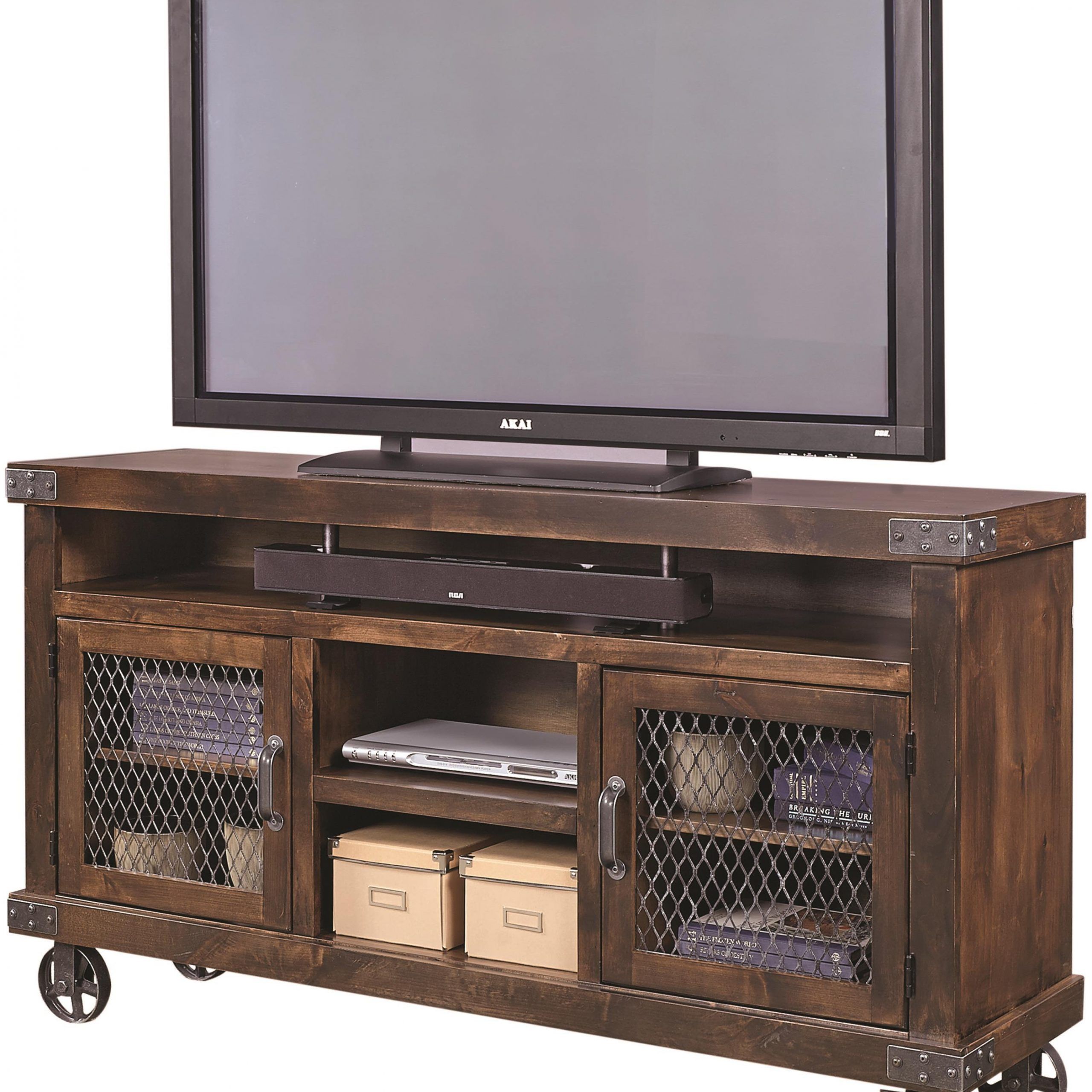 Aspenhome Industrial 65" Console With Metal Casters With Wooden Tv Stand With Wheels (Photo 4 of 15)