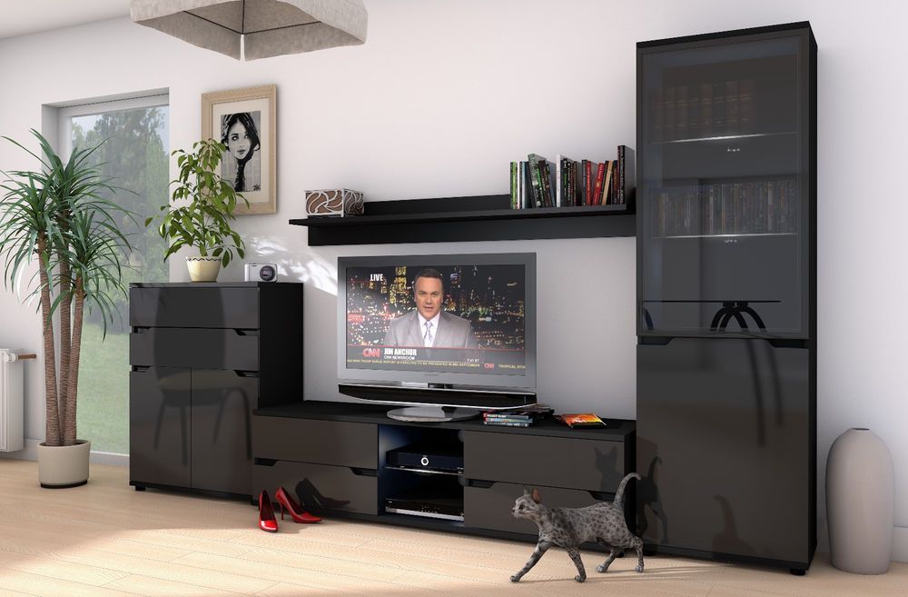 Aspire High Gloss Black Lounge Furniture Sideboard Tv Unit Intended For Tv Display Cabinets (View 2 of 15)