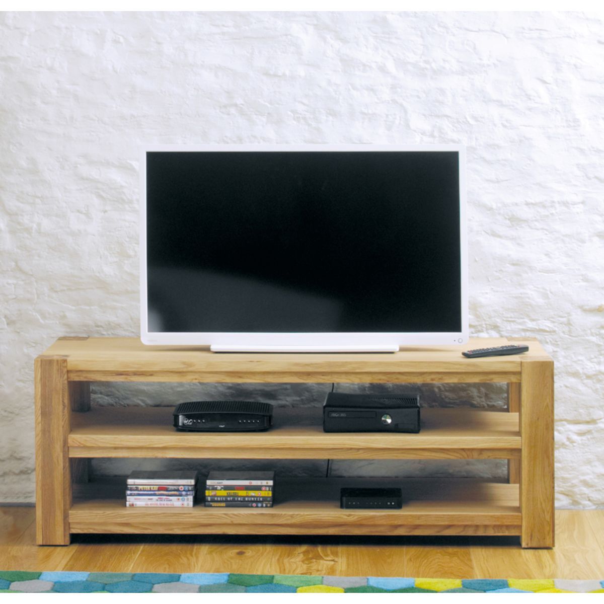 Aston Oak Widescreen Open Television Cabinet – Wooden Intended For Light Oak Tv Cabinets (View 7 of 15)