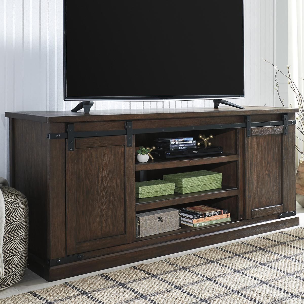 At Home Budmore Extra Large Tv Stand In Rustic Brown Inside Chromium Extra Wide Tv Unit Stands (View 1 of 15)