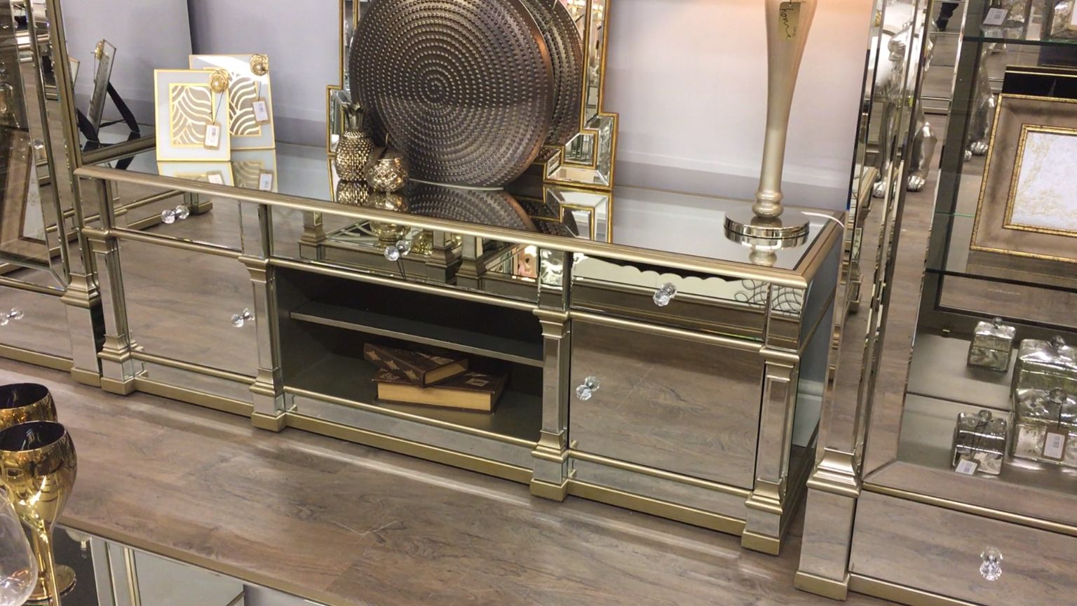 Athens Gold Mirrored Tv Entertainment Stand – Gorgeous Pertaining To Gold Tv Cabinets (View 13 of 15)