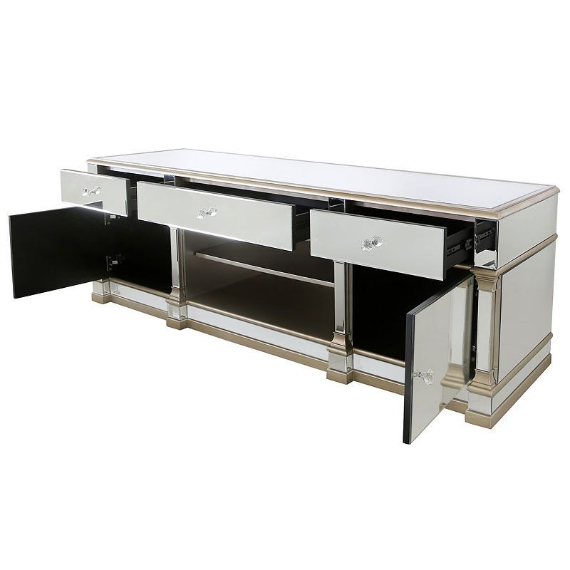 Athens Gold Mirrored Tv Entertainment Stand – Large In Loren Mirrored Wide Tv Unit Stands (Photo 15 of 15)