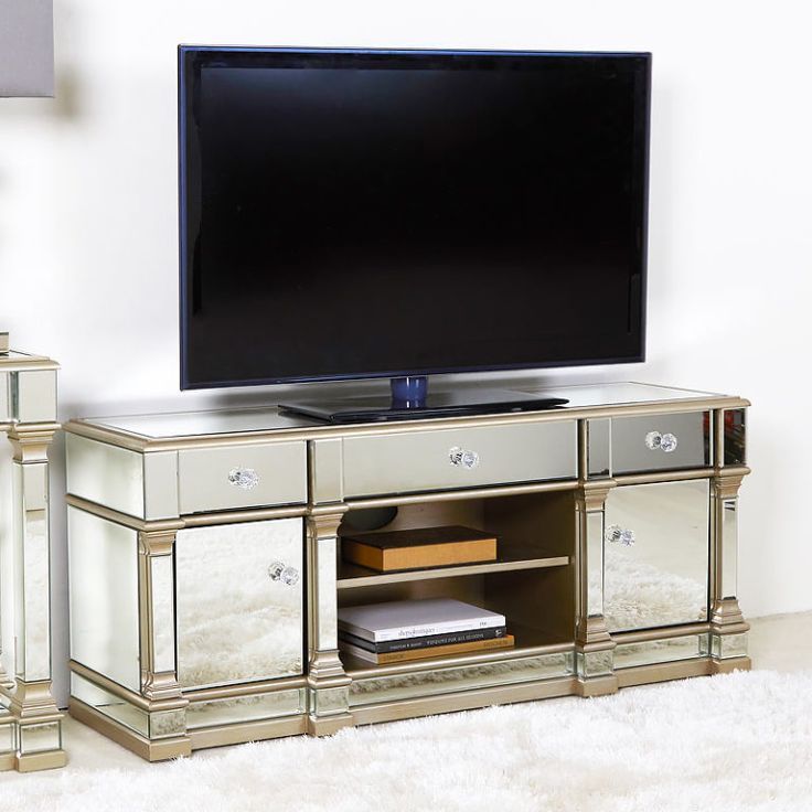 Athens Gold Mirrored Tv Entertainment Stand – Large Pertaining To Mirror Tv Cabinets (View 7 of 15)