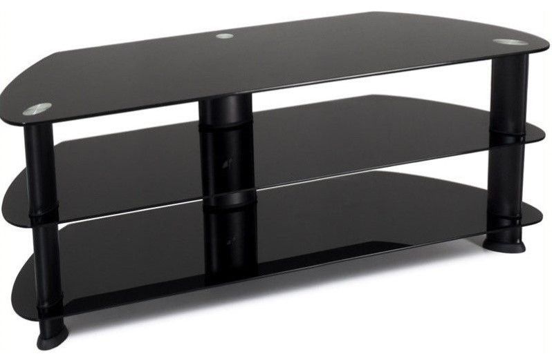 Atlin Designs 55" Tv Stand In Satin Black – Contemporary With Bromley Oak Corner Tv Stands (View 6 of 15)