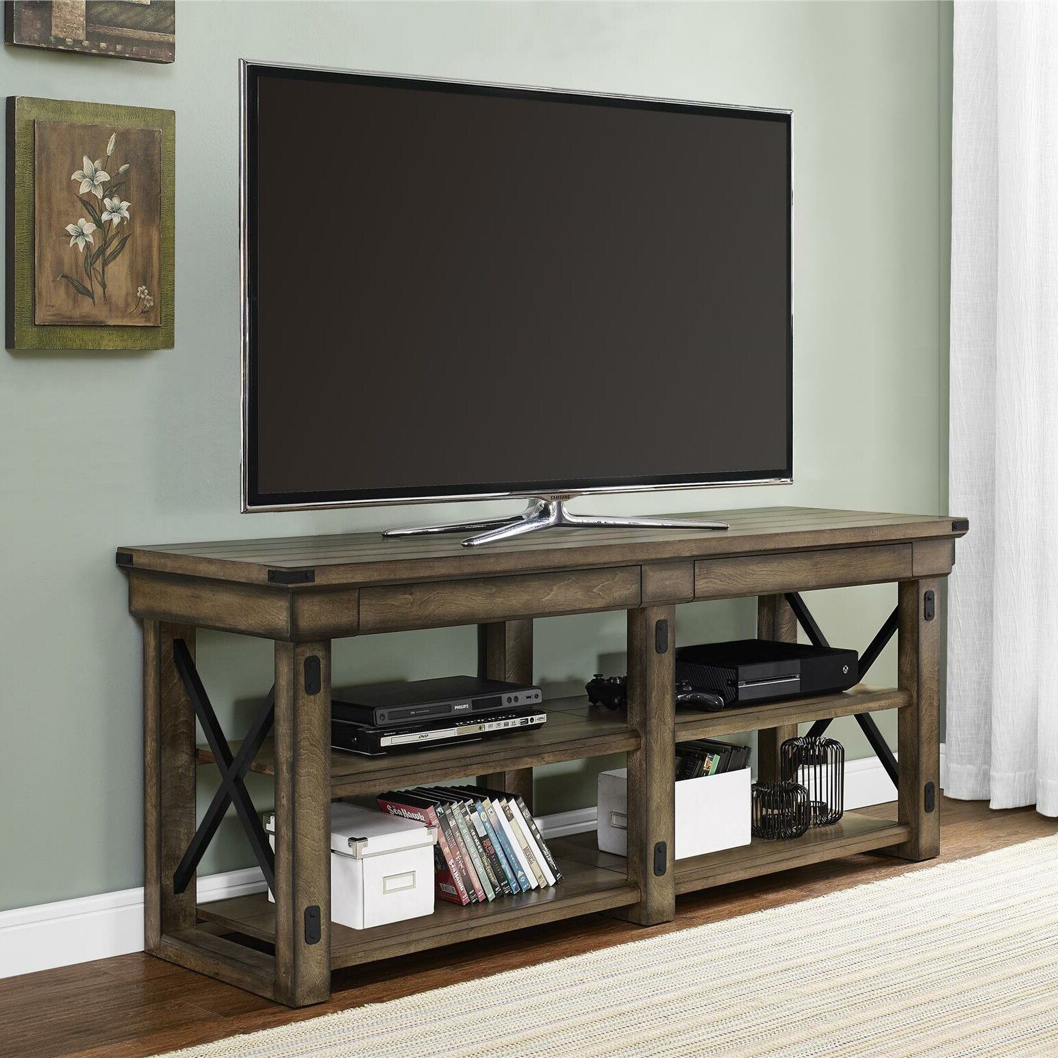 August Grove Irwin Rustic Wood Tv Stand & Reviews | Wayfair Intended For Wood Tv Floor Stands (View 2 of 15)