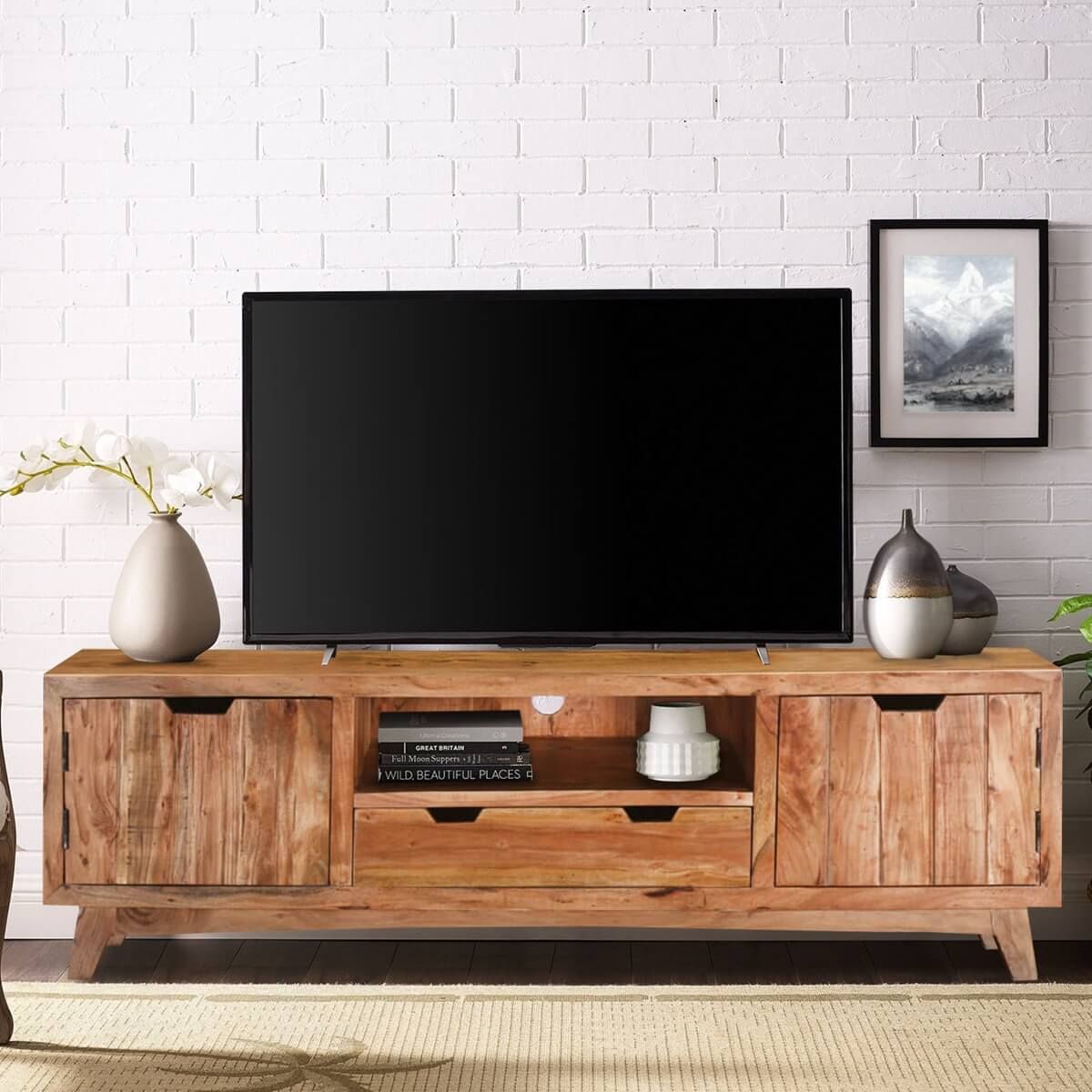 Augusta Handcrafted Two Drawer Solid Wood Tv Media Cabinet With Regard To Manhattan 2 Drawer Media Tv Stands (View 11 of 15)