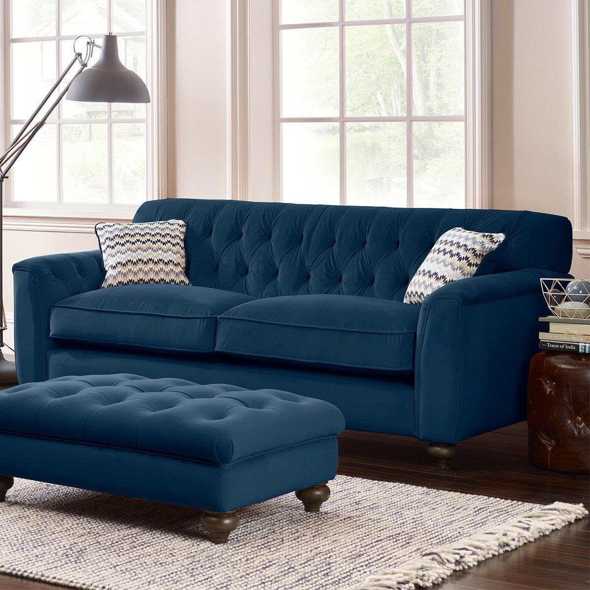 Avante Button Back 4 Seater Velvet Sofa With 2 Accent Throughout Lyvia Pillowback Sofa Sectional Sofas (View 6 of 15)