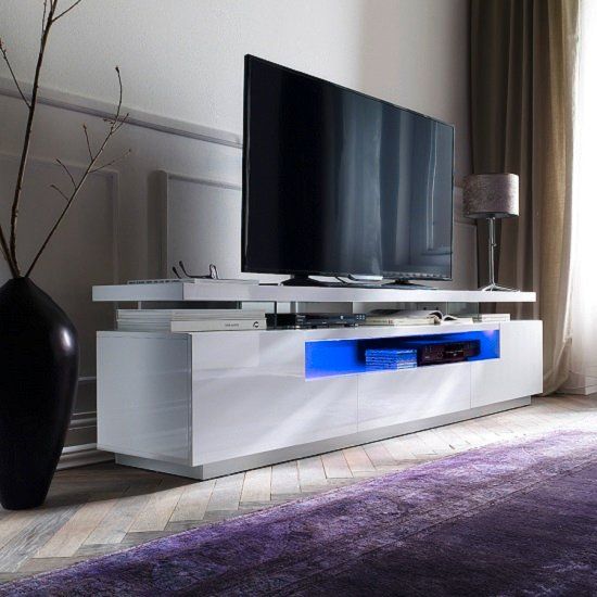 Avelin Lcd Tv Stand In White Gloss With 3 Drawers And Led Regarding White Gloss Tv Stands (View 10 of 15)