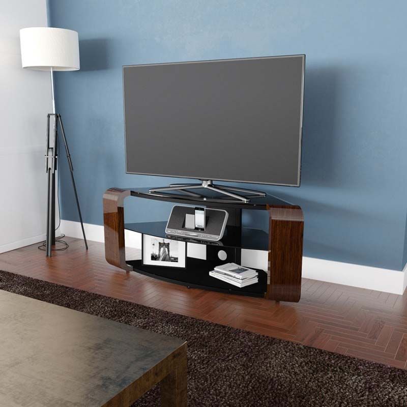 Avf Como 55 In. Corner Tv Stand (glossy Walnut) Fs1174cow A Throughout Avf Tv Stands (Photo 3 of 15)