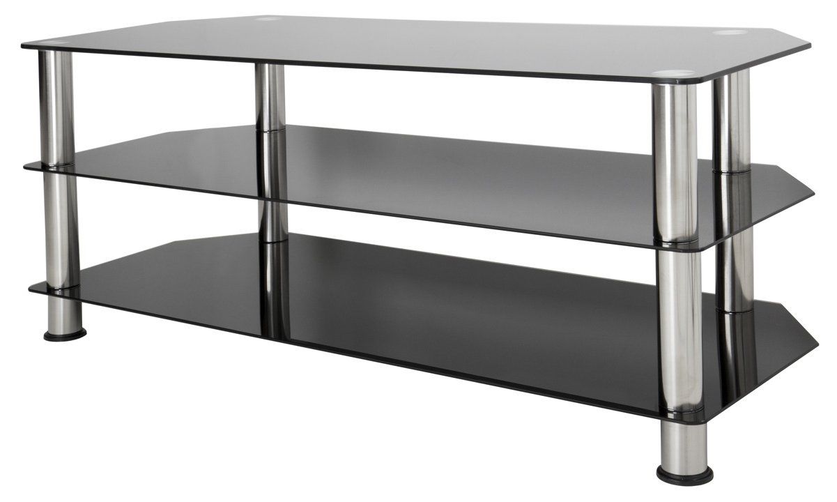 Avf Sdc1140 Universal Black Glass And Chrome Legs Tv Stand Within Rfiver Black Tabletop Tv Stands Glass Base (Photo 6 of 15)