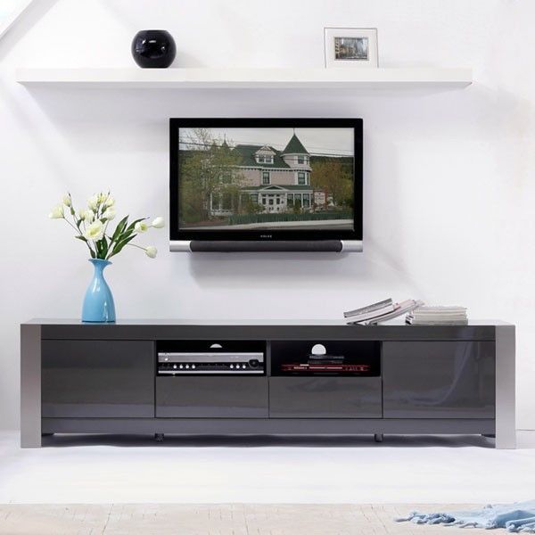 B Modern – Composer 79" High Gloss Gray Tv Stand – Bm 100 Inside Cream High Gloss Tv Cabinet (View 8 of 15)