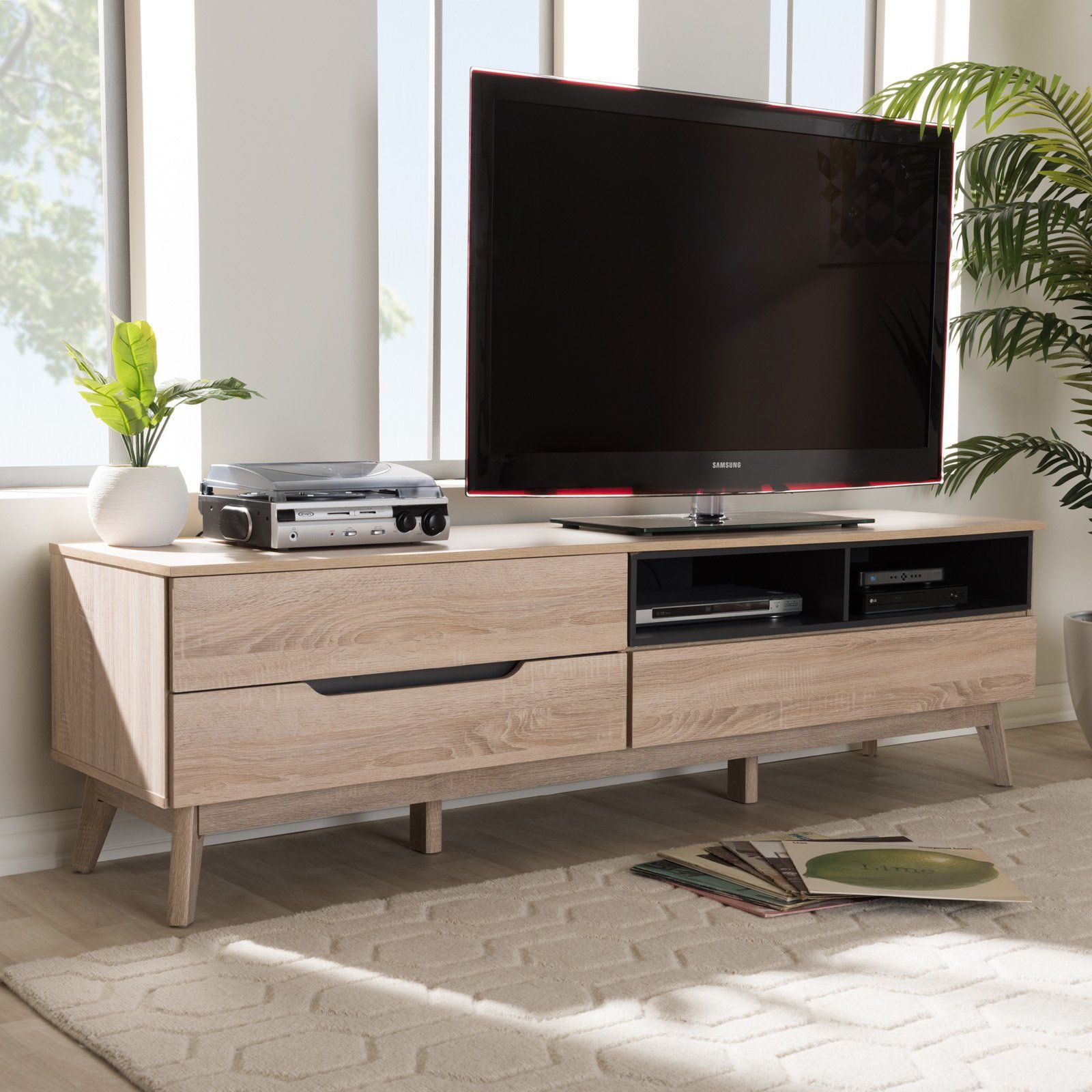 Baxton Studio Fella Mid Century Modern Two Tone Oak And With All Modern Tv Stands (View 3 of 15)