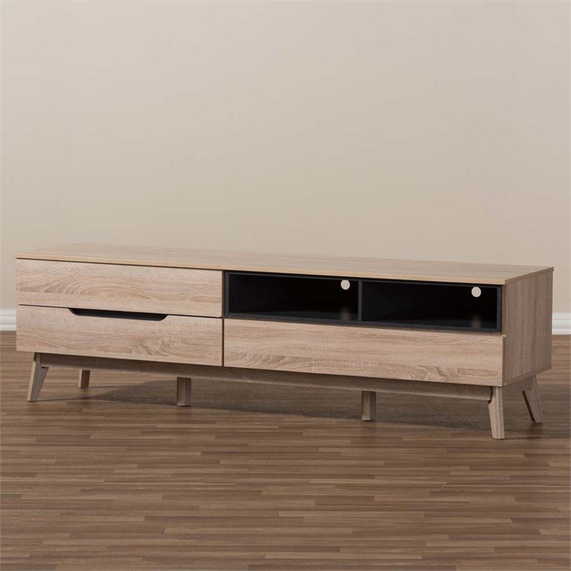 Baxton Studio Fella Wood Tv Stand In Light Brown And Gray For Light Brown Tv Stands (View 12 of 15)