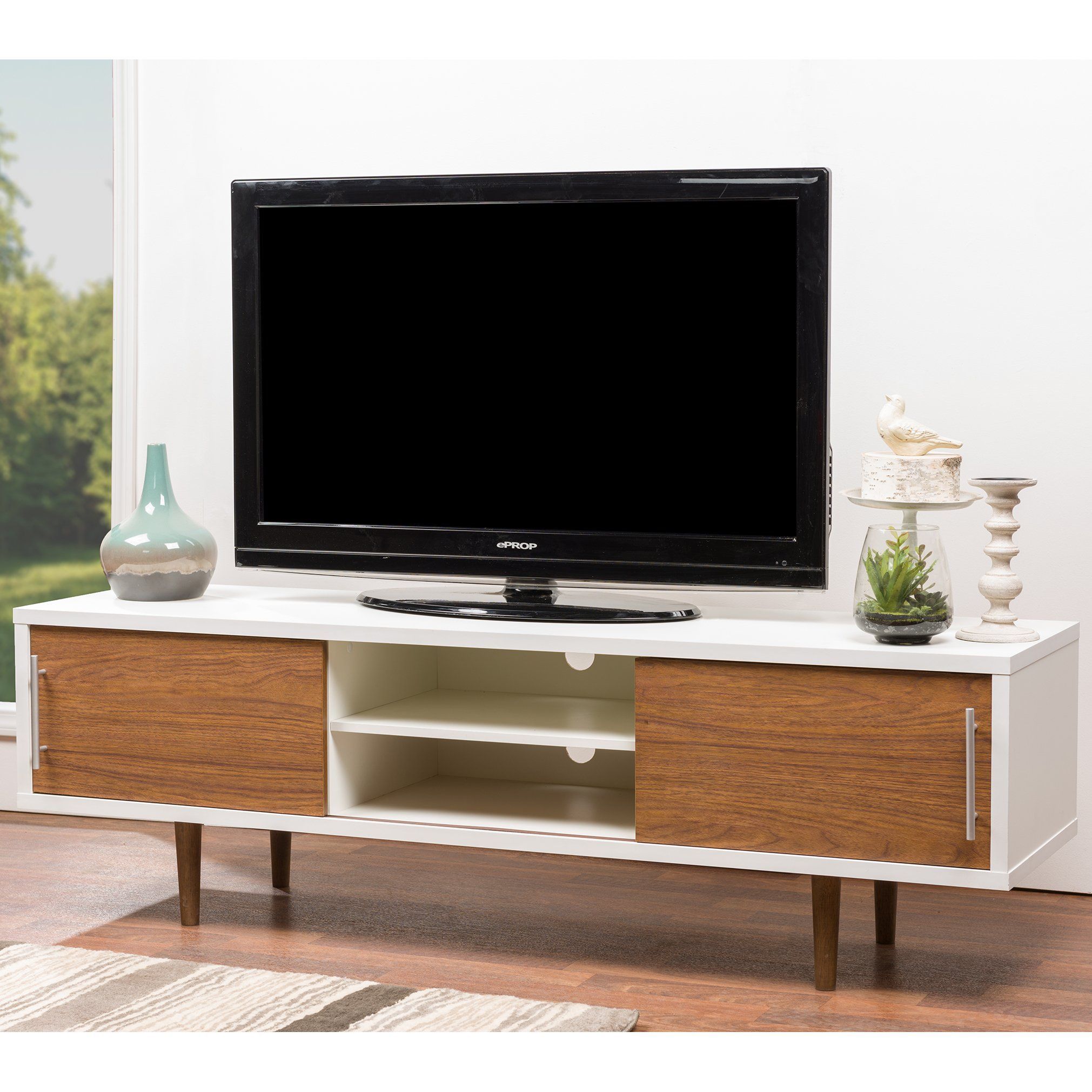Baxton Studio Gemini Wood Contemporary Tv Stand, White Inside White Tv Stand Modern (View 3 of 15)