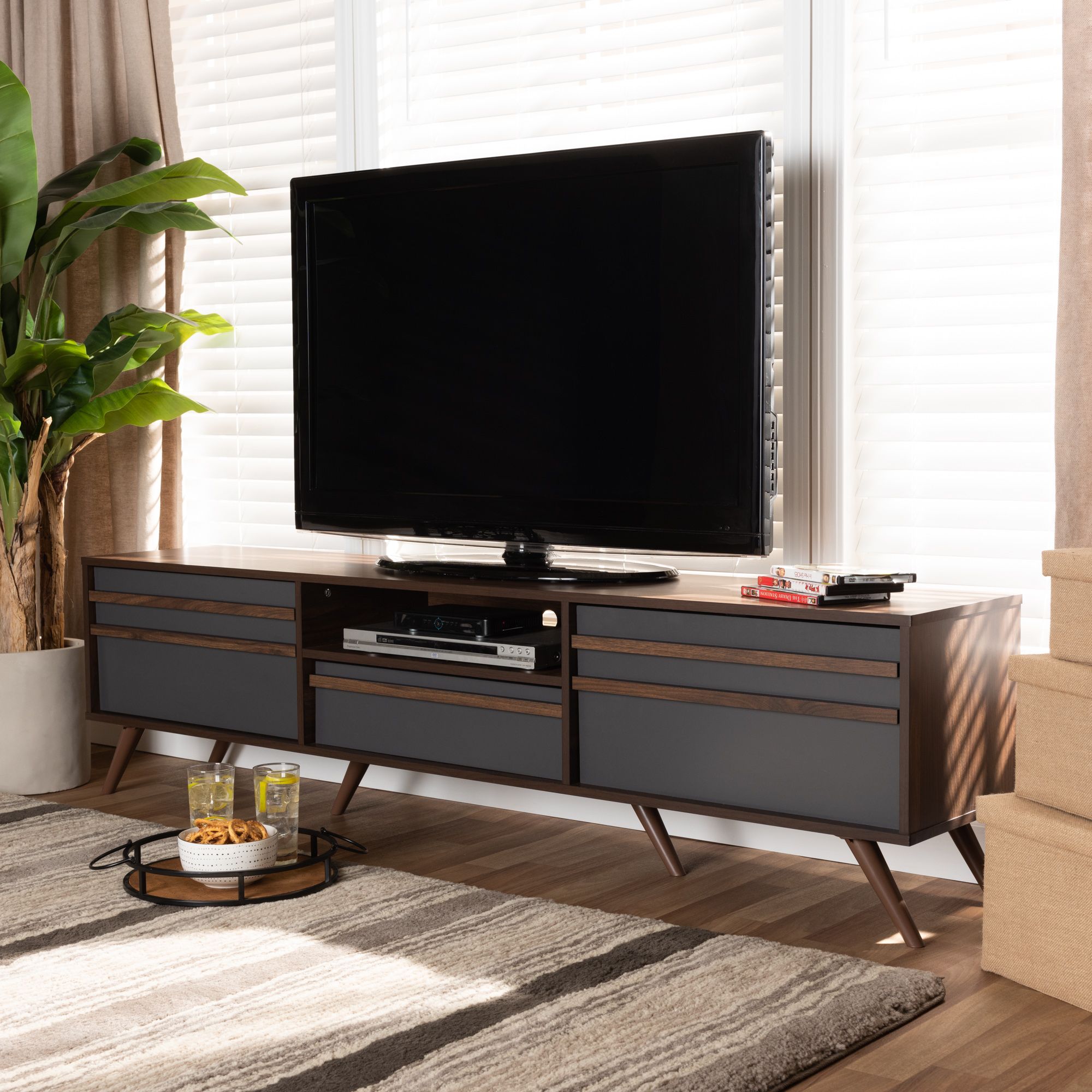 Baxton Studio Naoki Modern And Contemporary Two Tone Grey With Regard To Walnut Tv Stand (View 3 of 15)