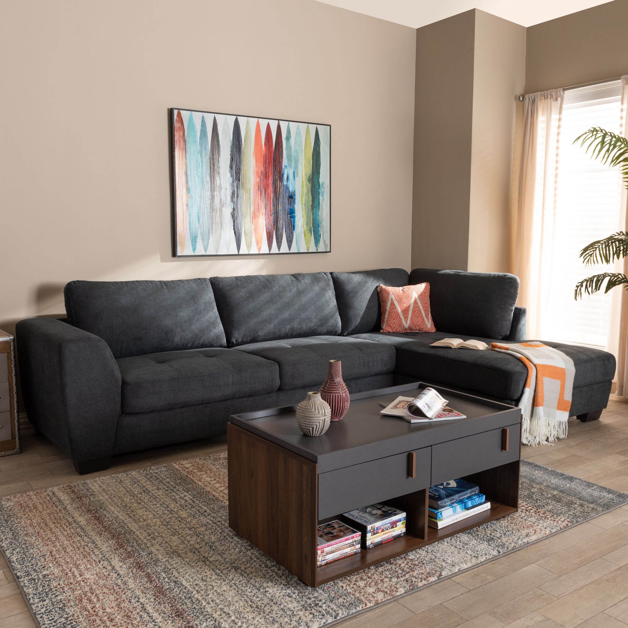 Baxton Studio Petra Modern And Contemporary Charcoal Inside Monet Right Facing Sectional Sofas (View 4 of 15)