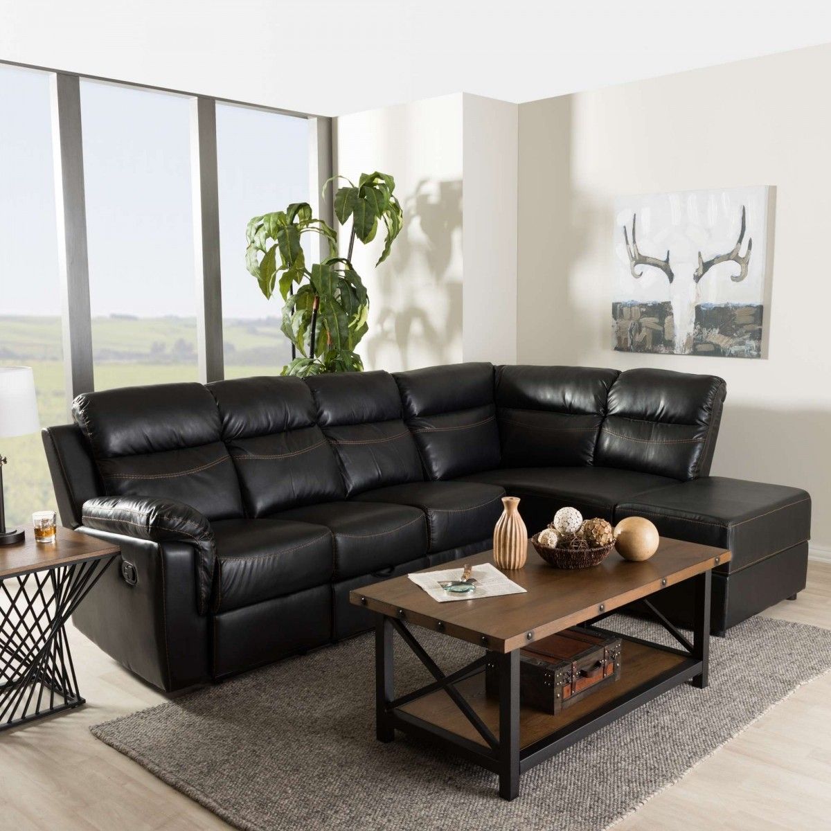 Baxton Studio Roland Contemporary Black Faux Leather 2 Pertaining To 2pc Connel Modern Chaise Sectional Sofas Black (View 2 of 15)