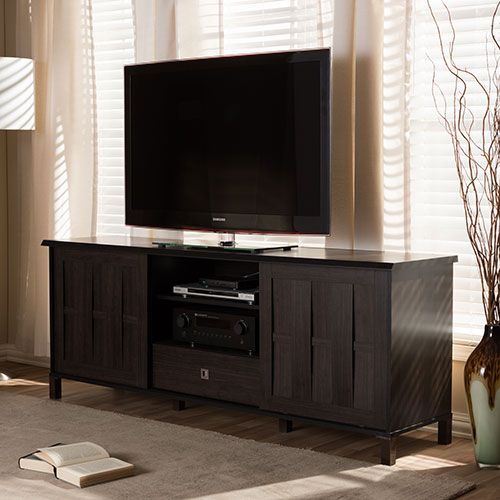 Baxton Studio Unna 70in. Wood Tv Cabinet W/ 2 Sliding Pertaining To Dark Brown Tv Cabinets With 2 Sliding Doors And Drawer (Photo 2 of 15)