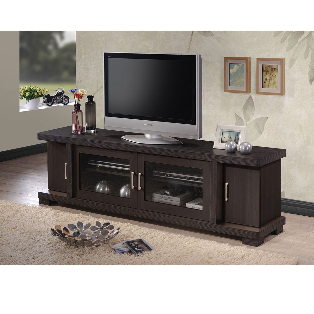 Baxton Studio Vega Contemporary 70 Inch Dark Brown Wood Tv For Glass Tv Cabinets With Doors (Photo 1 of 15)