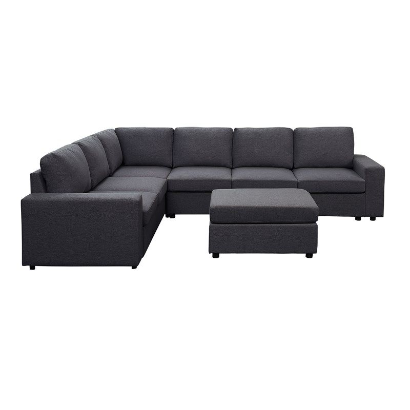 Bayside Modular Sectional Sofa With Ottoman In Dark Gray Intended For Dream Navy 3 Piece Modular Sofas (View 9 of 15)