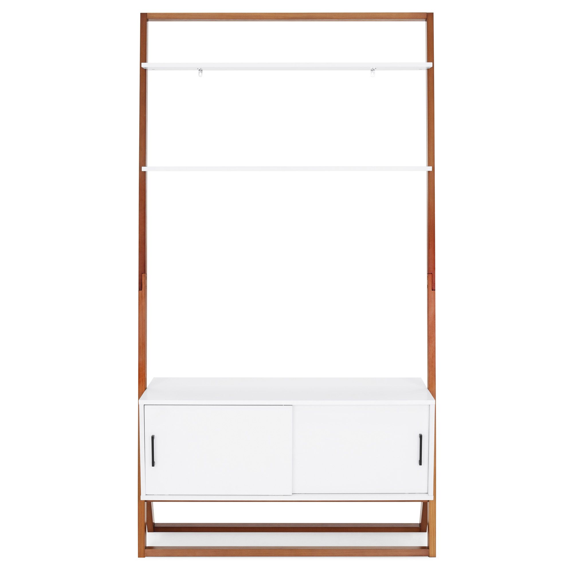 Bcp 42in Ladder Shelf Tv Stand W/ Cabinet – White Inside Tiva White Ladder Tv Stands (Photo 13 of 15)