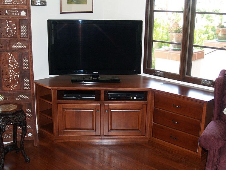 Bedroom. Customized Brown Varnished Oak Wood Media Console With Regard To Dark Brown Corner Tv Stands (Photo 7 of 15)