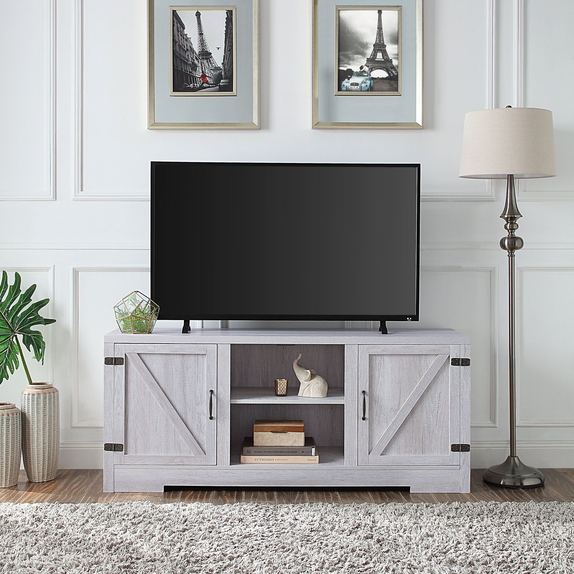 Belleze Hilo 58 Inch Barn Door Tv Stand Console For Tvs Up Inside Karon Tv Stands For Tvs Up To 65&quot; (View 8 of 15)