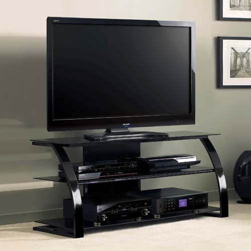 Bello High Gloss Black 55 Inch Tv Stand With Black Glass Within Sahika Tv Stands For Tvs Up To 55" (View 13 of 15)