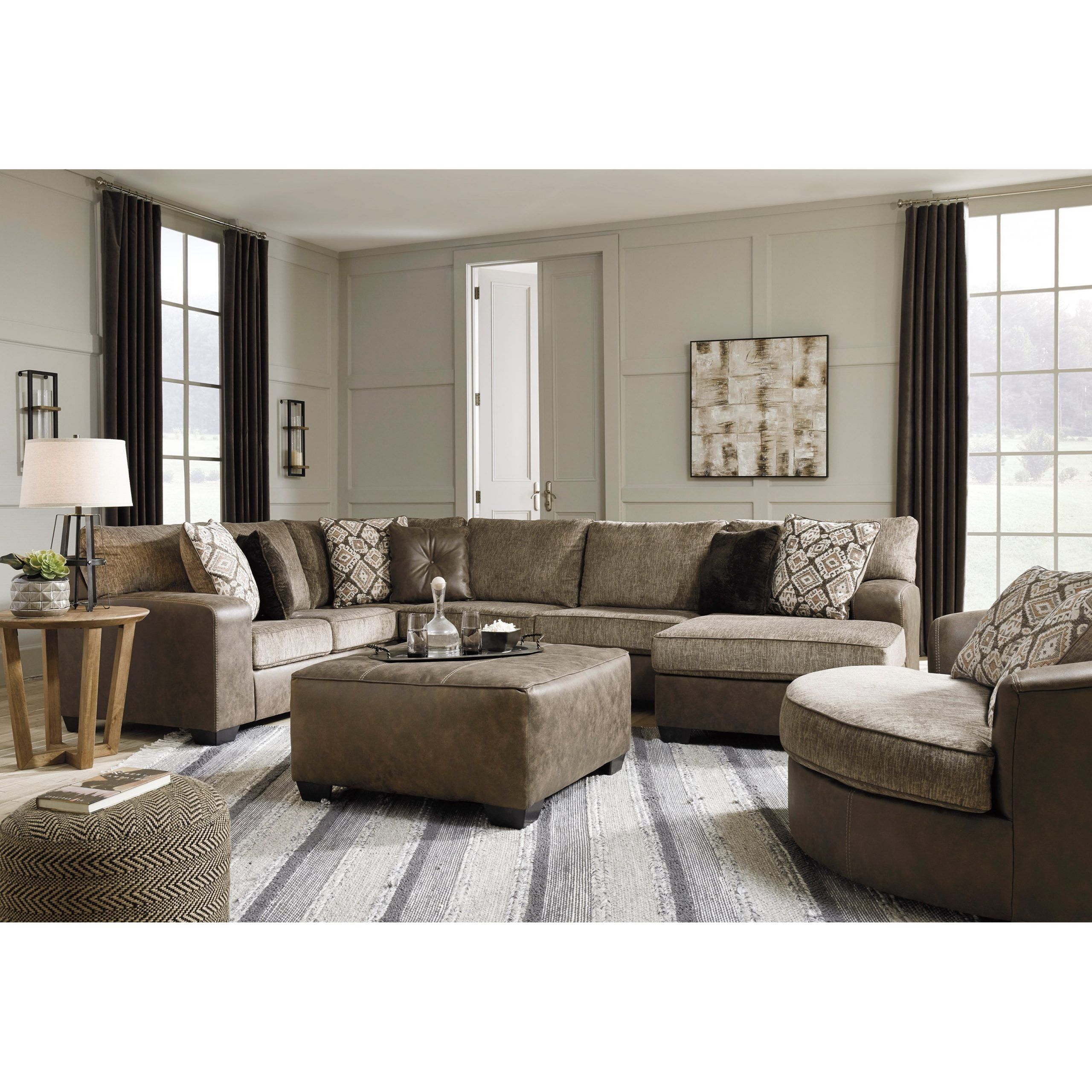 Benchcraft Abalone Brown Faux Leather/fabric 3 Piece With Regard To 3pc Miles Leather Sectional Sofas With Chaise (Photo 15 of 15)