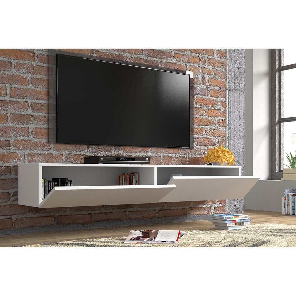 Berno White Wall Mounted Floating Modern 71" Tv Stand Inside Wall Mounted Tv Racks (View 6 of 15)
