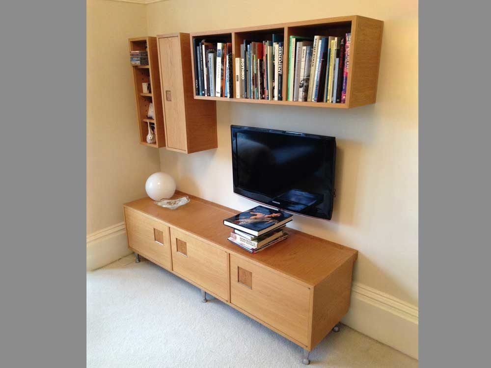 Bespoke Oak Tv Stand And Wall Shelves – Dovetailors Pertaining To Bespoke Tv Cabinet (View 14 of 15)