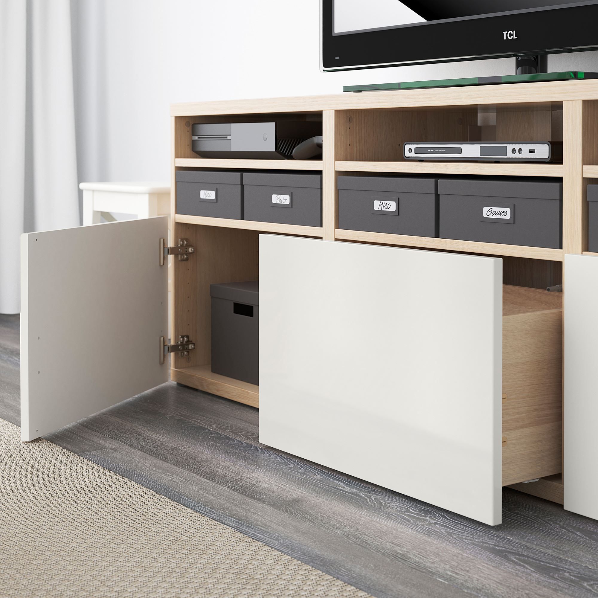 Besta/selsviken, Tv Storage Unit, White Stained Oak Effect Intended For Tv Units With Storage (View 3 of 15)