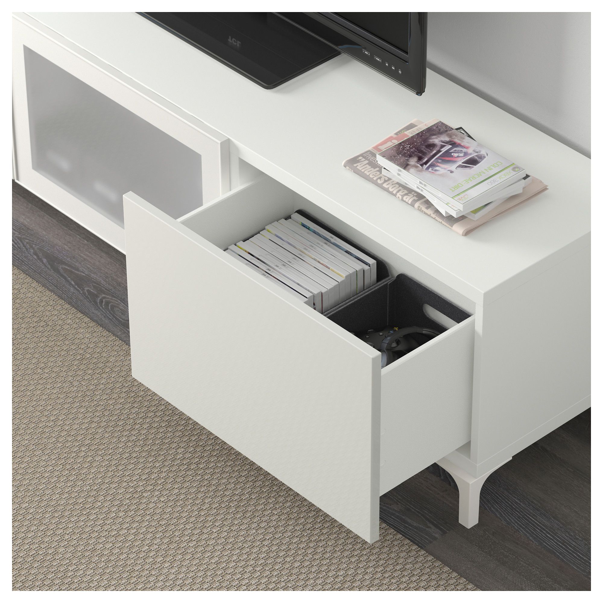 Bestå Tv Unit With Drawers And Door – White, Selsviken Regarding Gloss White Tv Unit With Drawers (View 7 of 15)