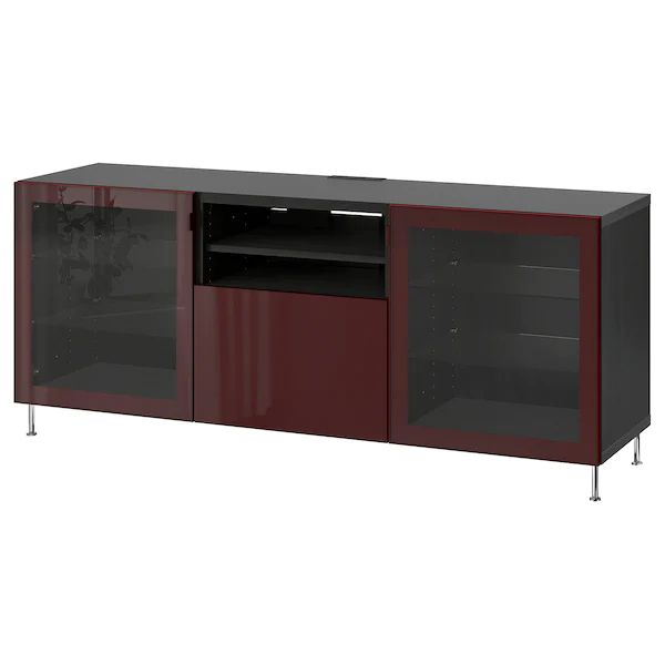 Bestå Tv Unit With Drawers, Black Brown Selsviken/stallarp Throughout Red Gloss Tv Unit (Photo 7 of 15)