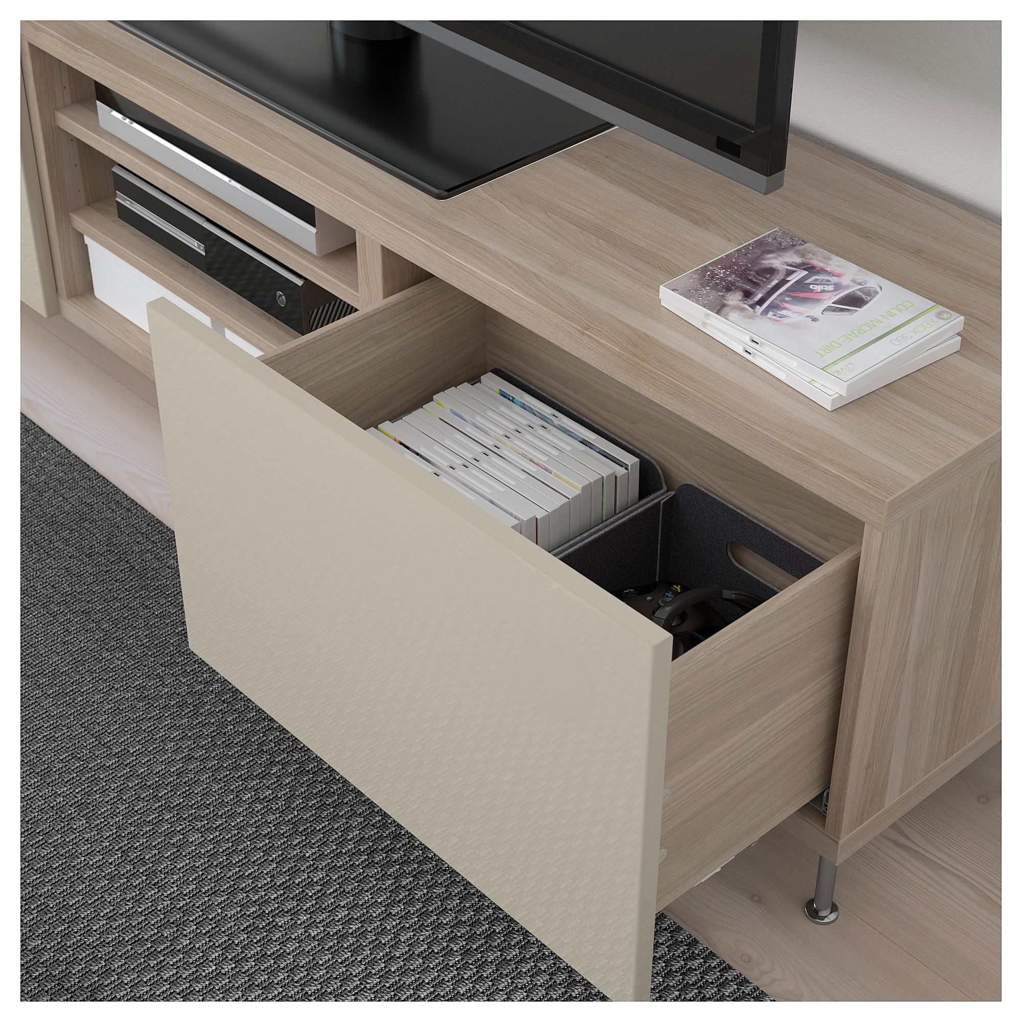 Bestå Tv Unit With Drawers – Walnut Effect Light Gray Pertaining To Cheap White Gloss Tv Unit (View 10 of 15)