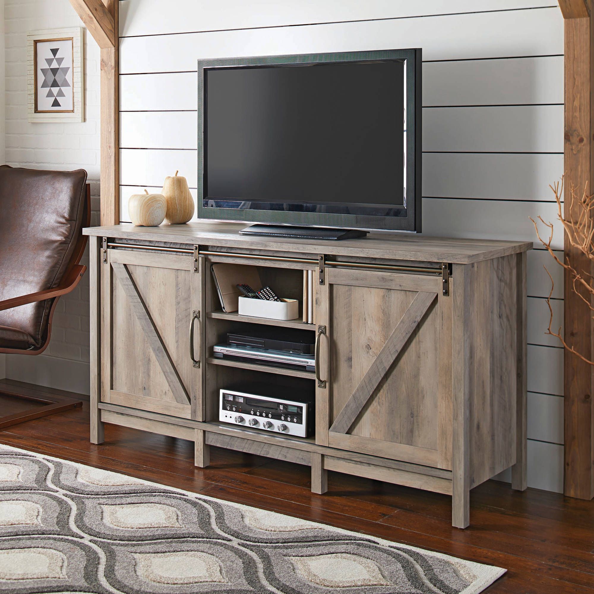 Better Homes And Gardens Modern Farmhouse Tv Stand For Tvs Intended For Robinson Rustic Farmhouse Sliding Barn Door Corner Tv Stands (View 2 of 15)