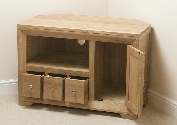Bevel Natural Solid Oak Small Corner Tv Cabinet | Oak Throughout Low Corner Tv Cabinets (Photo 15 of 15)