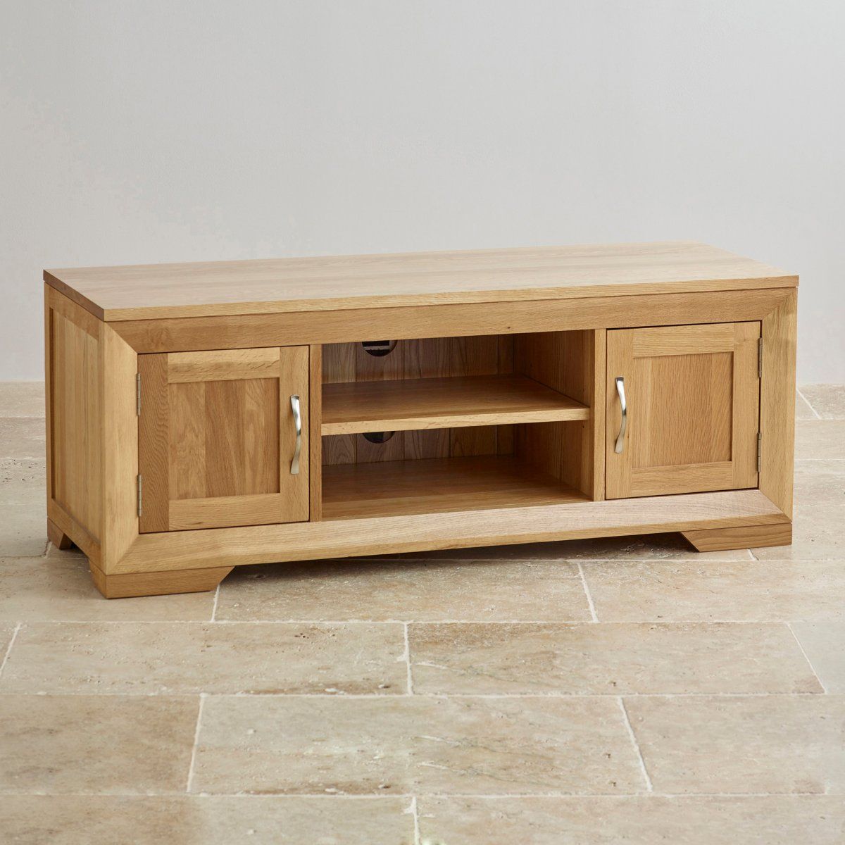 Bevel Natural Solid Oak Widescreen Tv + Dvd Cabinet Pertaining To Oak Tv Stands Furniture (View 5 of 15)